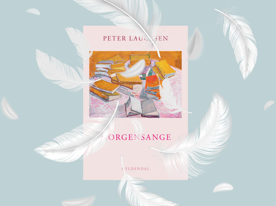 Forside af digtsamling og fjer der daler