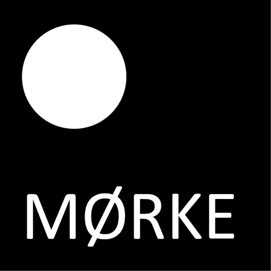 Logo med teksten "mørke" og en hvid cirkel