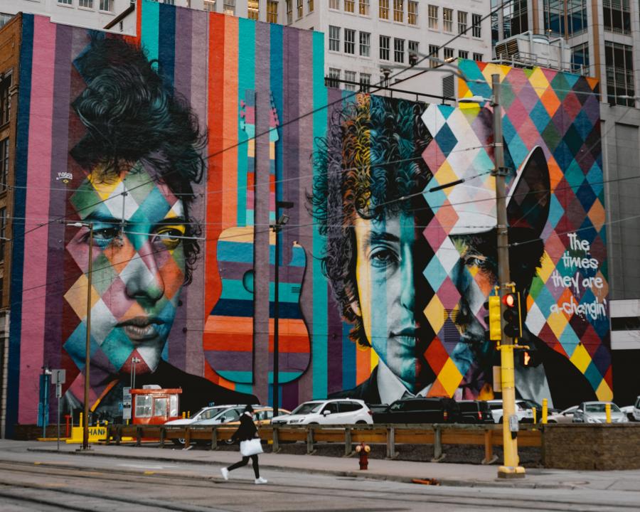 vægmaleri af Bob Dylan på South 5th Street, Minneapolis,USA 