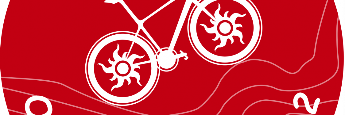 Rundt rødt logo med en cykel i midten og teksten &quot;Touren i Odsherred 2022&quot;